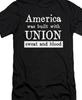 America Built On Union sweat....Industrial Workers Of The World IWW T Shirt Tee