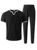 V-neck Waffle Short-Sleeve T-shirt & Long Pants Men's Streetwear Sports Set