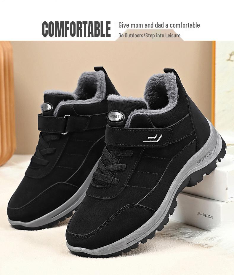 Women's Winter Plush Velcro Cotton Snow Boots, Thick Warm Large Size, Round Toe Walking Shoes.