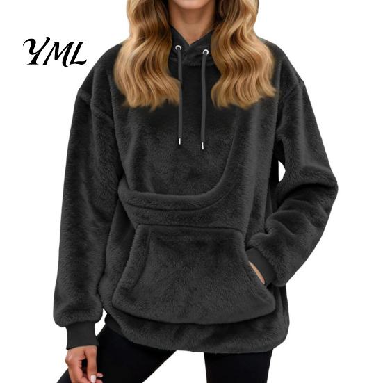 Sudadera con capucha extragrande para mujer, con bolsillo para mascota, peluda, con bolsillo tipo canguro, jersey con capucha para llevar perro/gato, para Otoño Invierno, cachorro