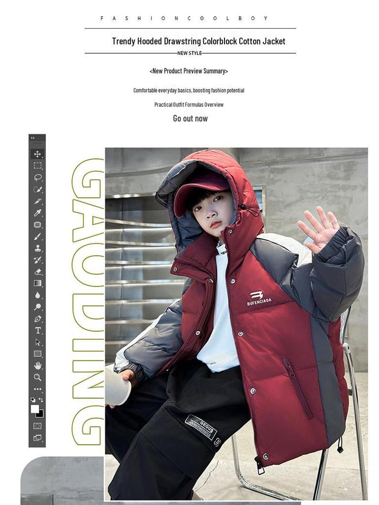 Boys' Winter Thickened Down Cotton Jacket 2025 - Fashionable Middle and Large Children's Warm Coat