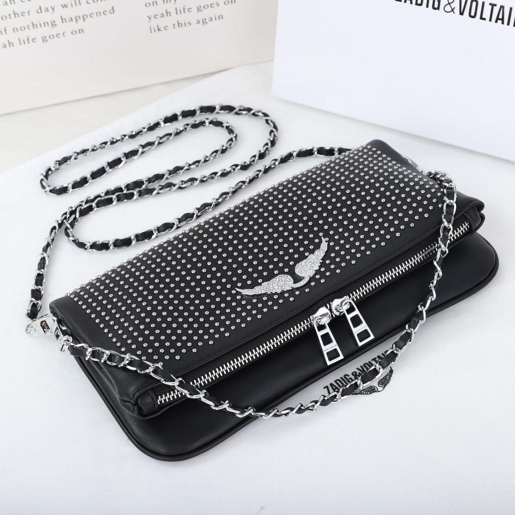 2025 Nová dámská crossbody kabelka-clutch s kamínky a křídlem