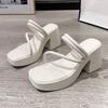 Outer size large size cool slippers female 2025 spring new Internet celebrity fairy style fashionable and comfortable wear thick high heels sandals fe