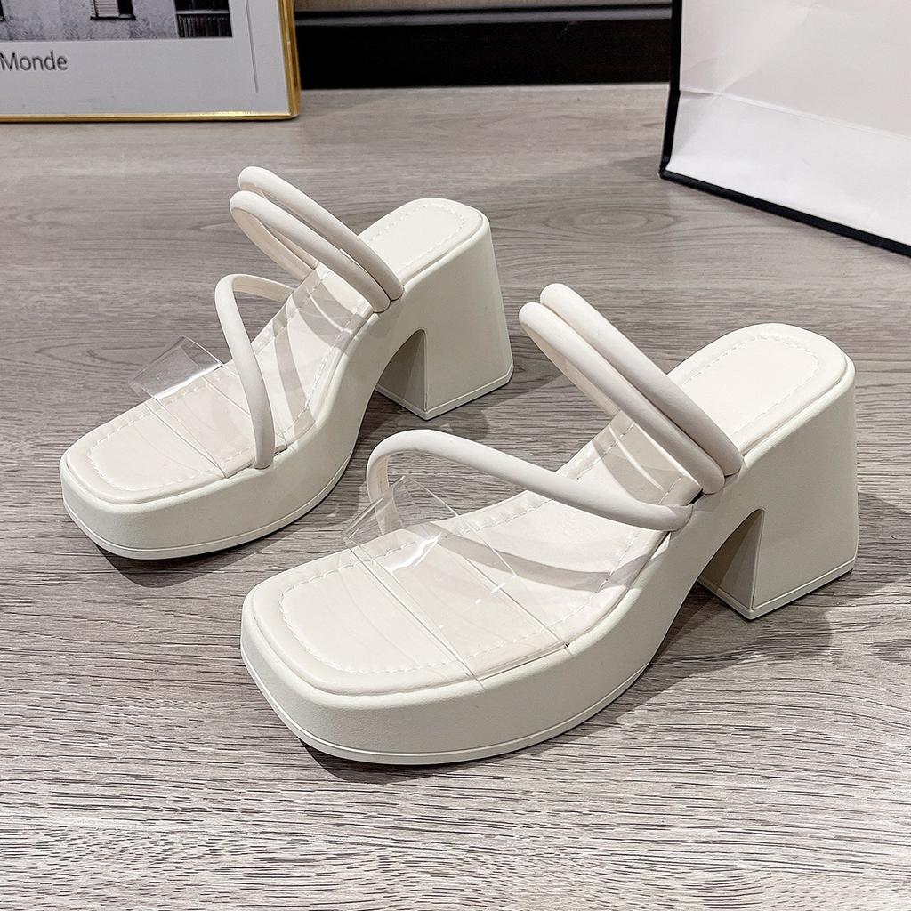Outer size large size cool slippers female 2025 spring new Internet celebrity fairy style fashionable and comfortable wear thick high heels sandals fe