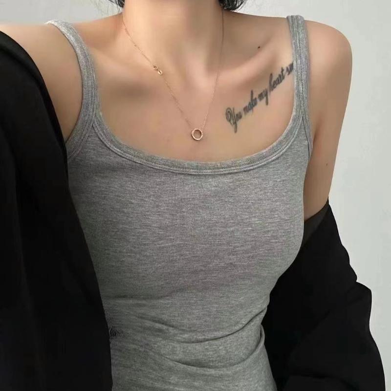 Autumn and Winter Brushed Camisole Thickened Warm Vest Women's Fixed Cup Chest Cushion Versatile Slim Fit Solid Color Top for Wearing Outside