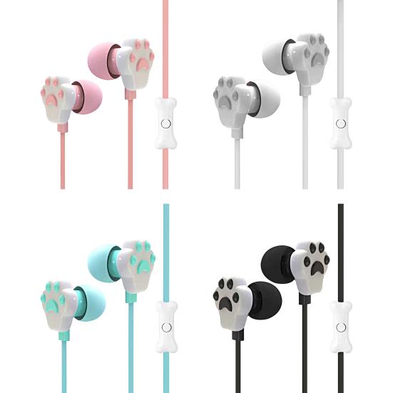 Wired Earbud High Fidelity Deep Bass Lightweight Cartoon Cat Paw 3.5mm Stereo Sports In-ear Earbud with Microphone for Doing Sports