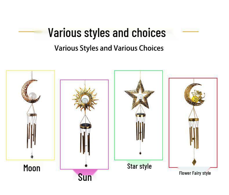 **Kuty Żelazny Solarny Dzwonek Wietrzny - Zewnętrzna Wodoodporna Dekoracja Ogrodu i Balkonu**