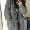 Plus Size Loose Mid-length Pocket Sweater Jacket Lazy Style Korean V-neck Knitted Cardigan Women Autumn