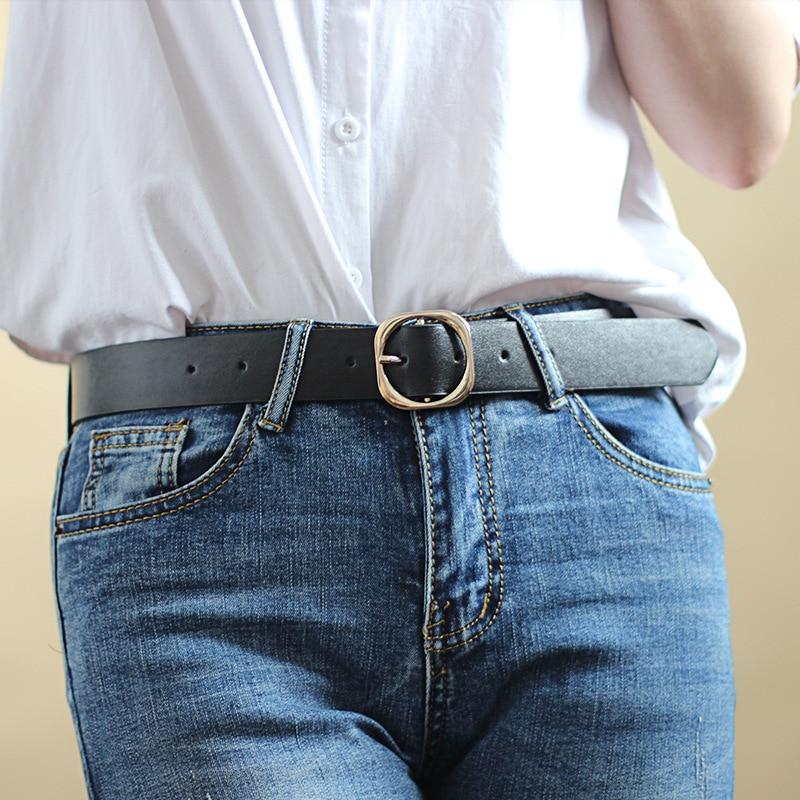 Women Ladies Girls Waist Belt Gold Round Buckle Faux Leather Jeans Waistband Women Ladies Girls Waist Belt Gold Round Buckle Faux Leather Jeans Waistband