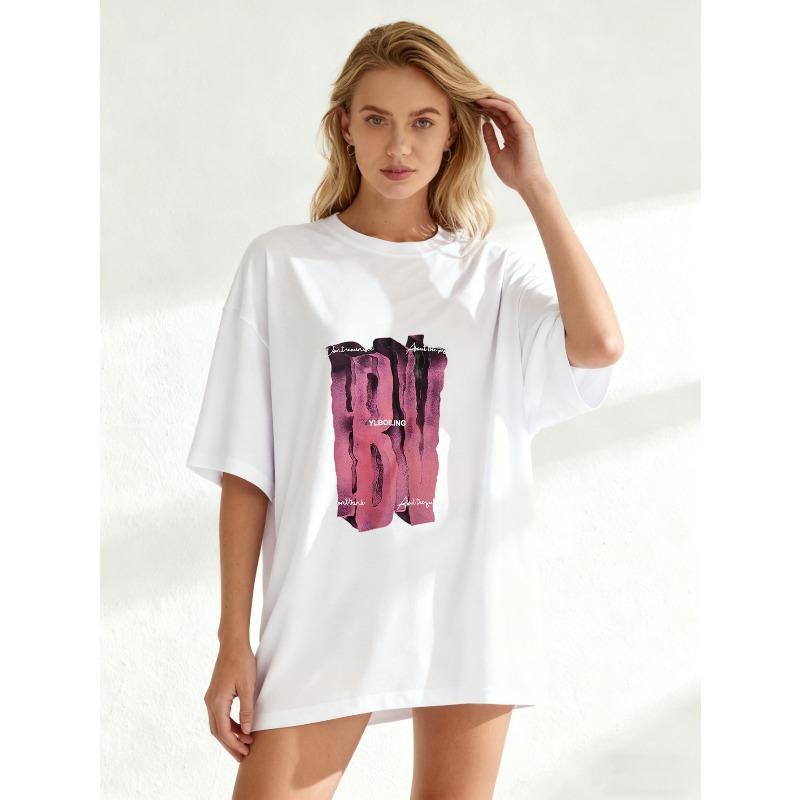 Oversized T-Shirt Black Ibv Ylboiling Graphic Print And Inspirational Quotes Casual Streetwear For Women