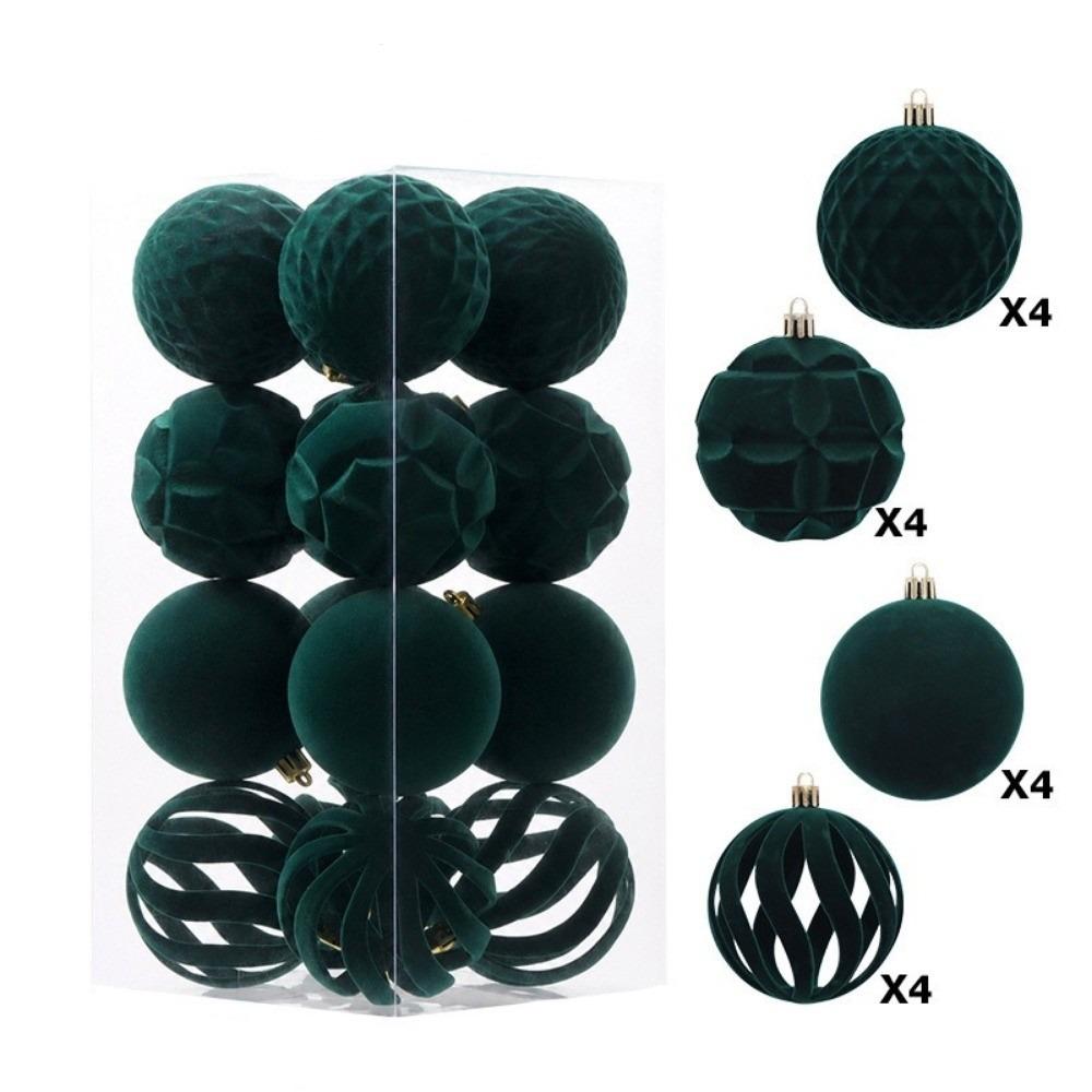 16PCS 8CM Christmas Flocked Ball Set Matte Christmas Tree Pendant Velvet Christmas Balls  Festival