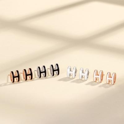 Light Luxury Enamel H Letter Stud Earrings Women's Ins Earrings High Texture Same Fashion Earrings Silver Needle