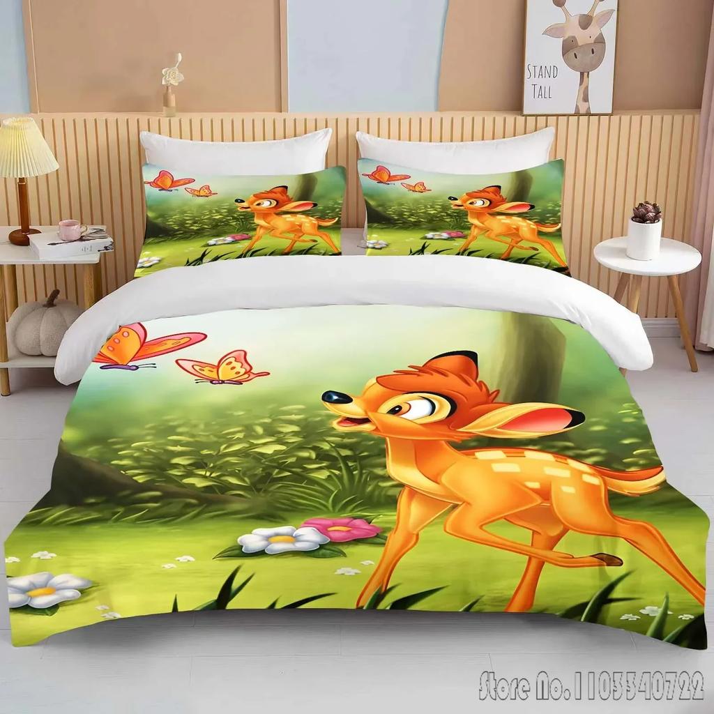 Bambi Printed Soft Bedding Set Duvet Cover Anime Quilt Adult Kids Birthday Gift Full Size King Size Bedding Set