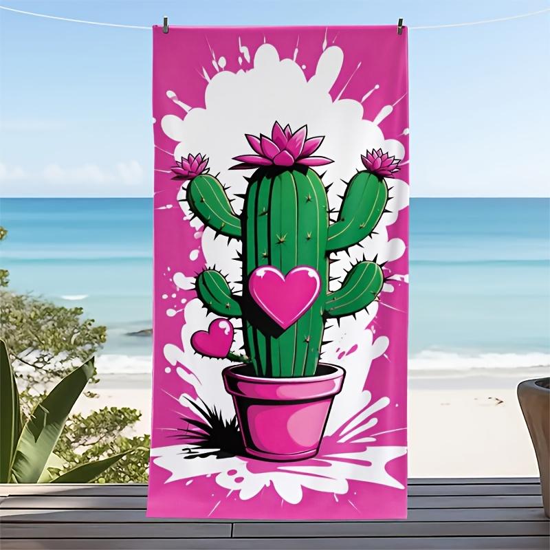 1pc Vibrant Pink Cactus Heart Beach Towel - A Must-Have Summer Fashion Accessory Themed Beach Towel, Summer Beach 50x100cm(20x40in)