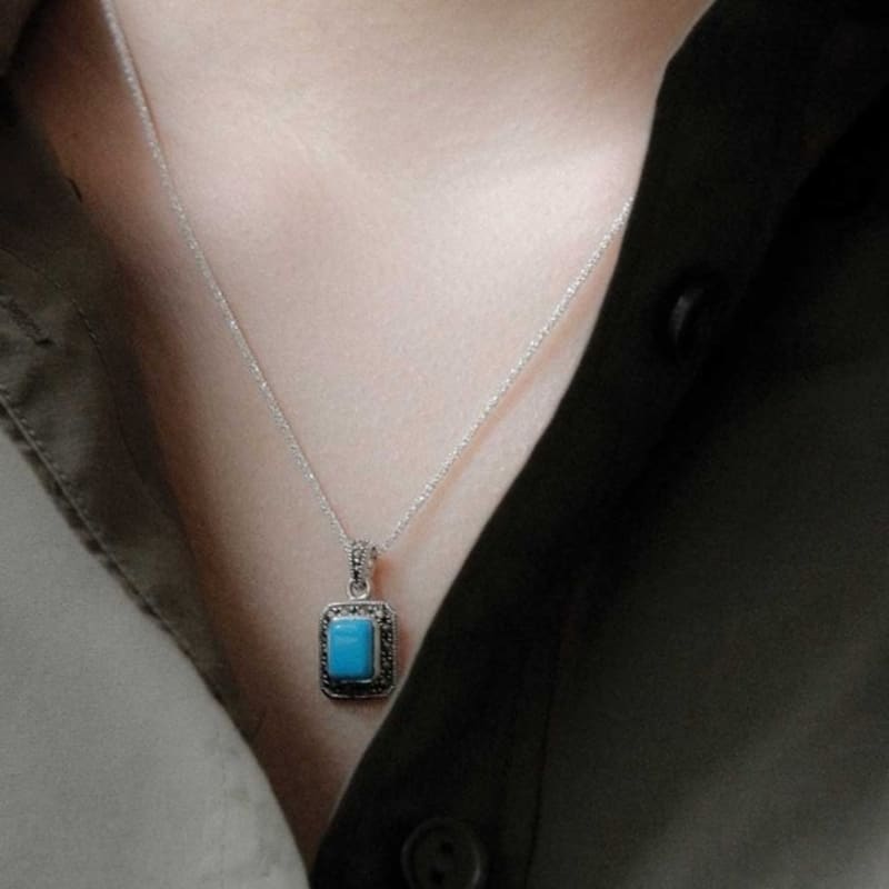 J.Lauren Turquoise Frame Macasite Necklace Bn0557