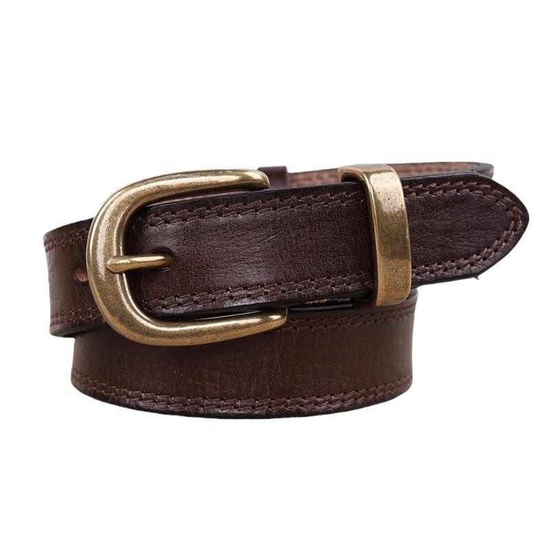 Style Camping Extérieur Style Rétro Littéraire et Artistique Design de Niche Boucle à Ardillon en Laiton Ceinture en Cuir de Vachette pour Jeans Femme