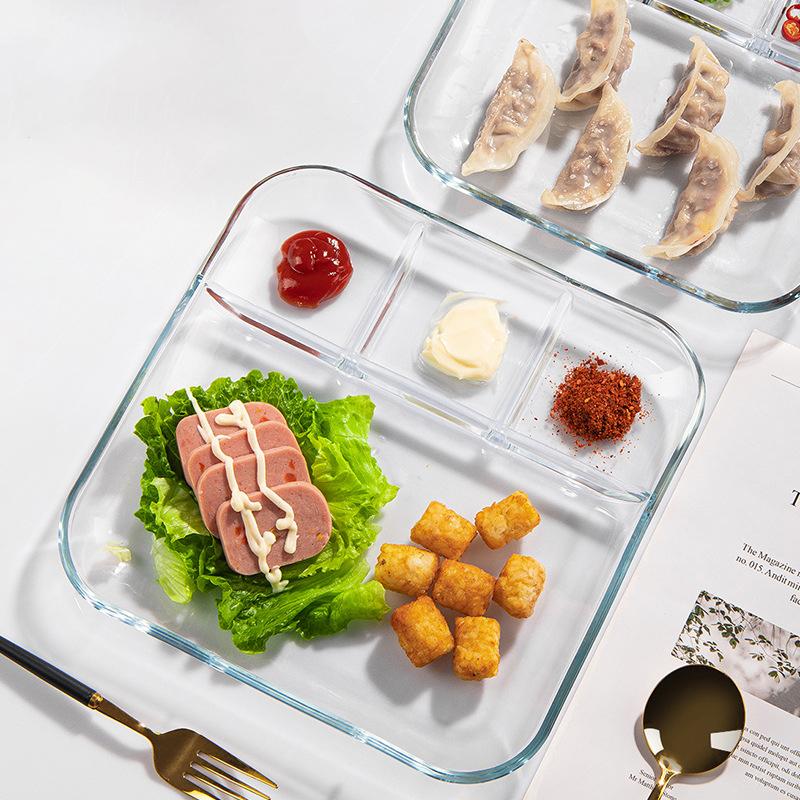 Heat-Resistant Glass Dumpling Tray With Sauce Tray, Divided Dinner Tray, Breakfast Tray, Home Kitchen Tools