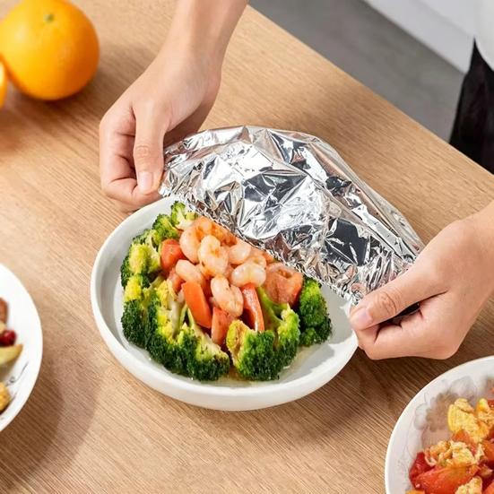 Aluminum Foil Food Covers with Elastic Edge Heat-Retaining Freshness Keeping Bowl Covers for Dishes Pots Pans Reusable Heat Wrap for Home
