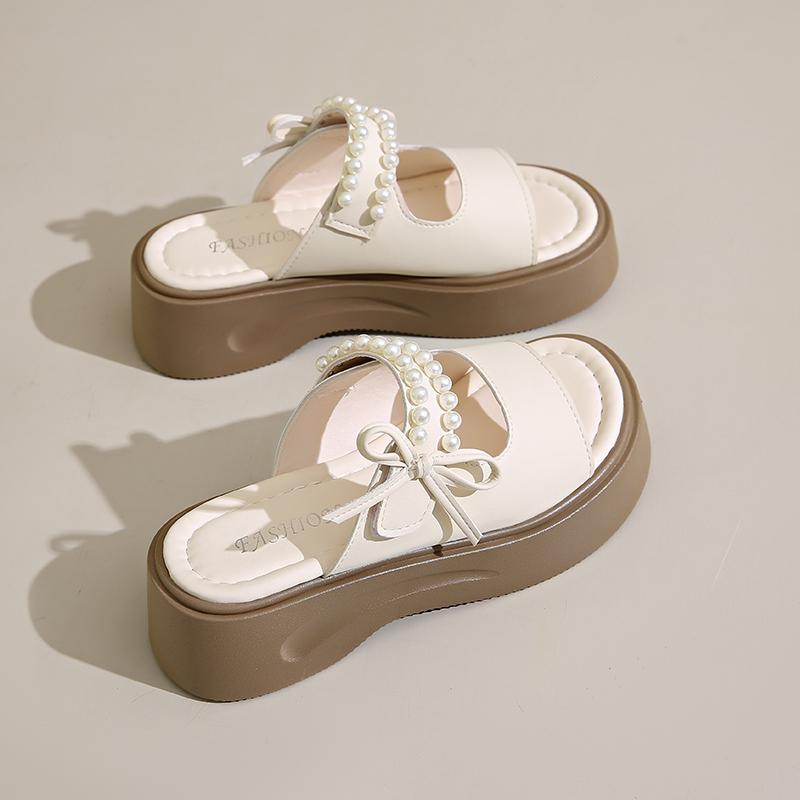 

Женские летние тапочки, повседневные сандалии на платформе для девочек, большие размеры, увеличивающие рост, массивные тапочки 34 слоновая кость