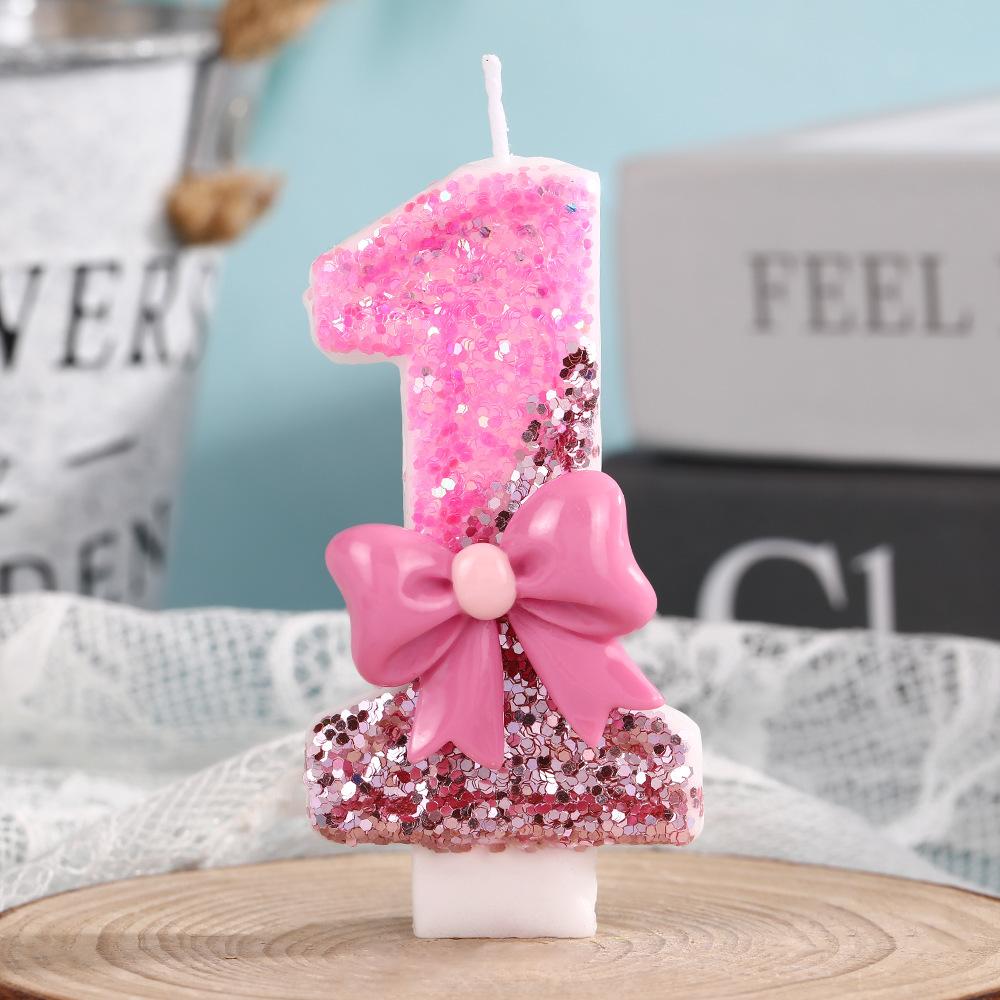 0-9 Birthday Decorations, Including Pink Bow Digital Candles for 0-9 Birthday Cakes, Exquisite Decorations At the Top of the Cak