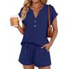 Women's V-Neck Short Sleeve Top and Drawstring Shorts Set In 4 Colors