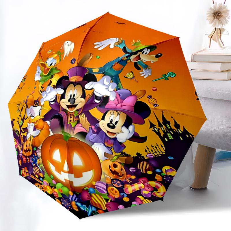 1pc Spooky Fun Mickey and Friends Durable Cartoon Folding Umbrella, Portable 3-Fold Compact Umbrella for Men and Women, Suitable for Travel