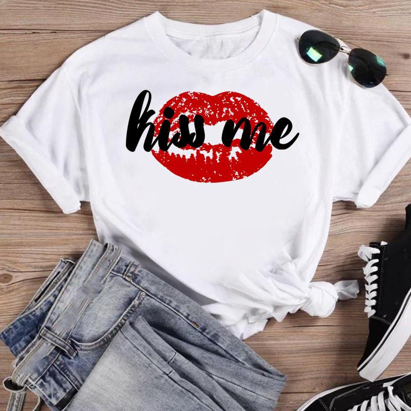 Women Lip Watercolor Sexy Lip Sweet Print T Shirt Female Graphic Top Short Sleeve Fashion  Summer Tshirts Casual Tee T-Shirt