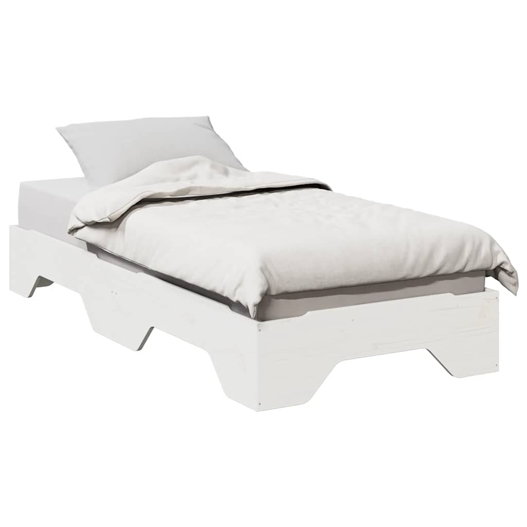 Solid Wood Bed Frame without Mattress Stackable White 90x190 cm