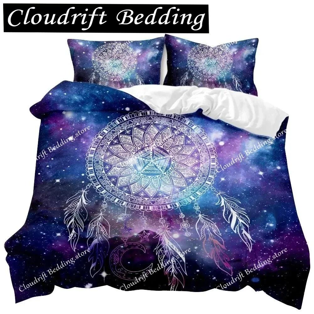 3D Print Dream Catcher Duvet Cover Feather Purple Dream Catcher Bedding Symbol Exotic Polyester Double Queen King Quilt Cover