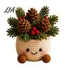 Cute Christmas Soft Decorations Simulated Crochet Potted Decor, Knitted Mini Artificial Tree Flower Themed Room Accents Ornament, Festive Tabletop