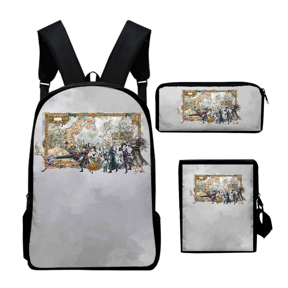 Classic Octopath Traveler Game 3D Print 3pcs/Set pupil School Bags Laptop Daypack Backpack Inclined shoulder bag Pencil Case
