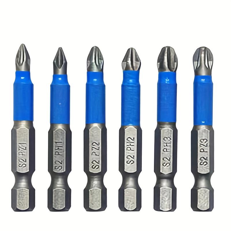 Magnetic Cross Head Drill Bits,Anti-Slip PH1 PZ1 PH2 PZ2 PH3 PZ3 50mm Length with Teeth,1/4" Hex Shank Single Head for Electric Screwdriver Drill