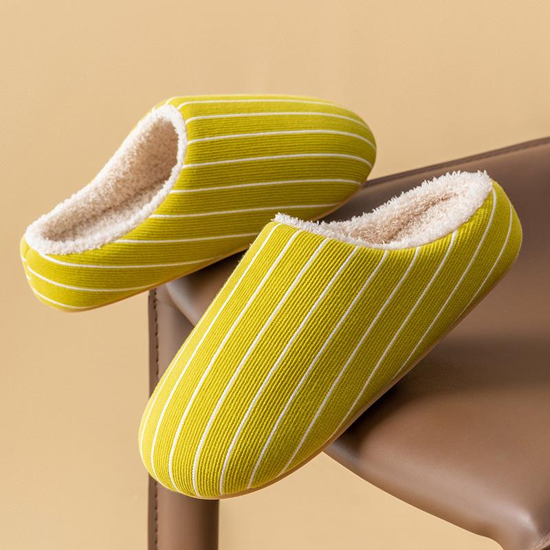 Winter striped warm cotton slippers home indoor piled thickened non-slip silent plush slippers