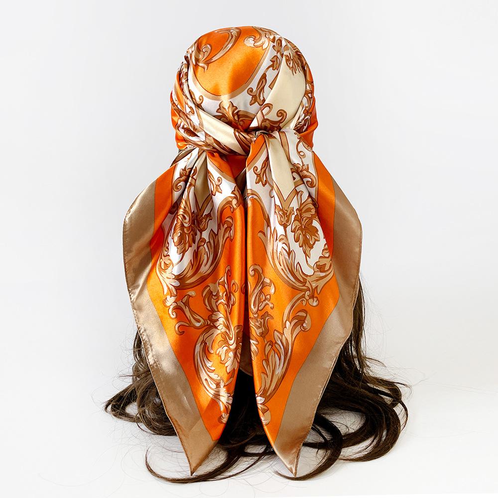 Artificial Silk Headscarf Satin Square Scarf 90cm Headscarf Women's Printing Silk Scarf Trendyeasiest for Match Shawl