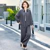 Stylish Spring/Autumn Two-Piece Set: Long-Sleeve Top & Wide-Leg Pants for Middle-Aged Women