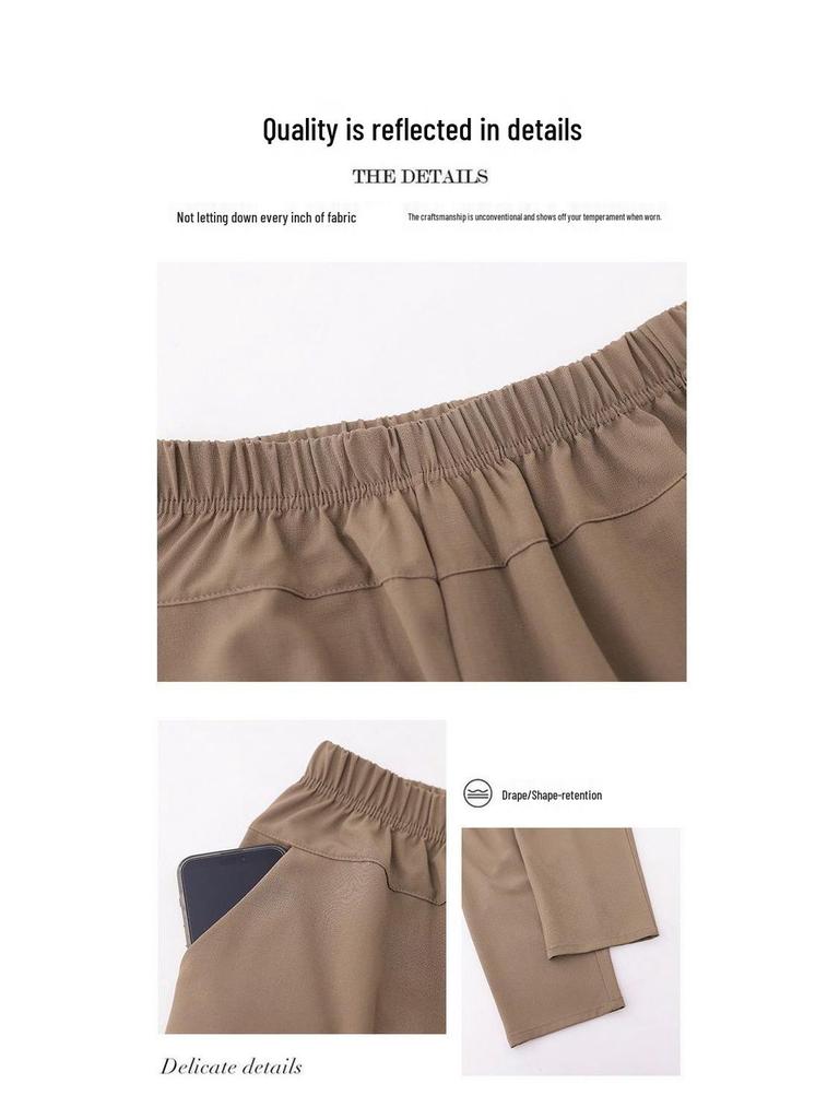 New Style High-Waisted Summer Cropped Mom Pants - Elastic Waist, Straight Leg, with Pockets for Middle-Aged and Elderly