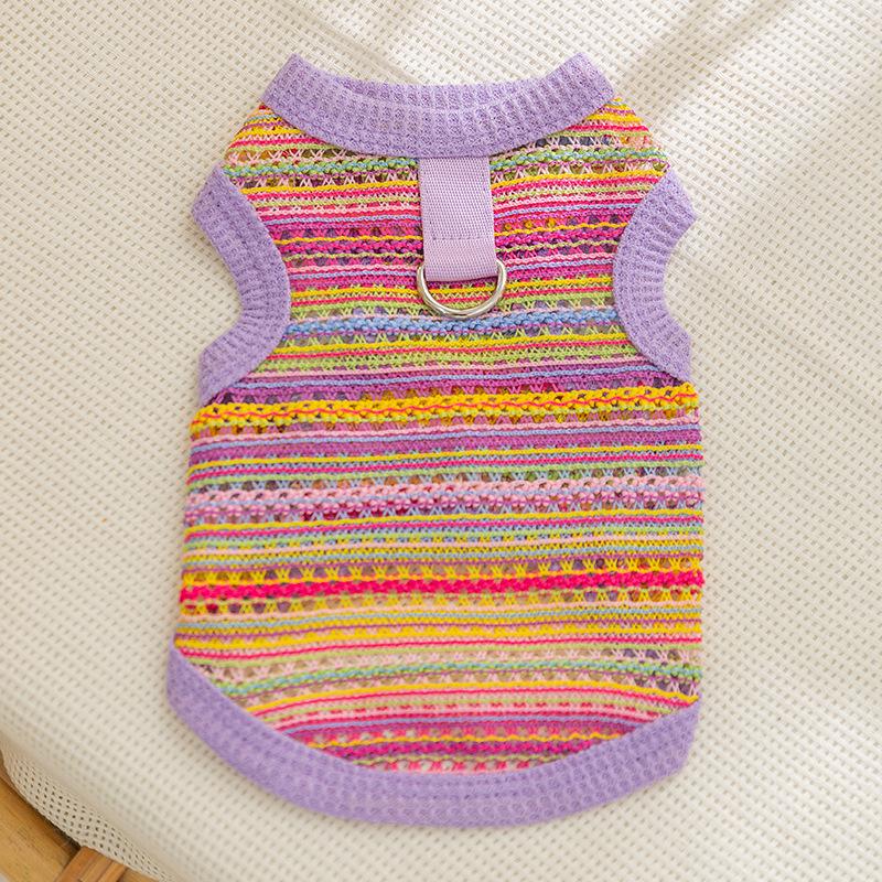 Spring and Summer New Cat Clothes Multi-color Woven Hollow Vest Breathable and Cool Cat Clothes Pet Clothing