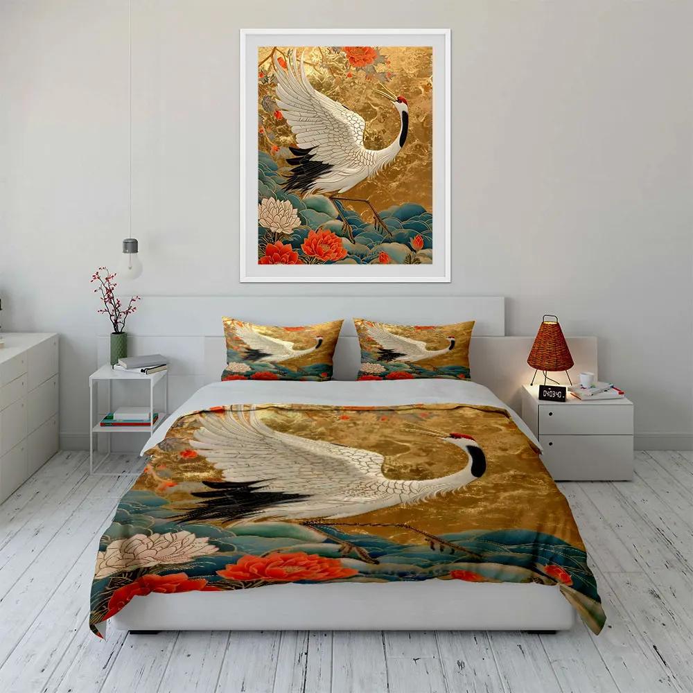 "Elegant Crane Golden Art Set" Soft Comfortable Duvet Cover Bedding Set Included 1*Duvet Cover & 2*Pillowcases gift