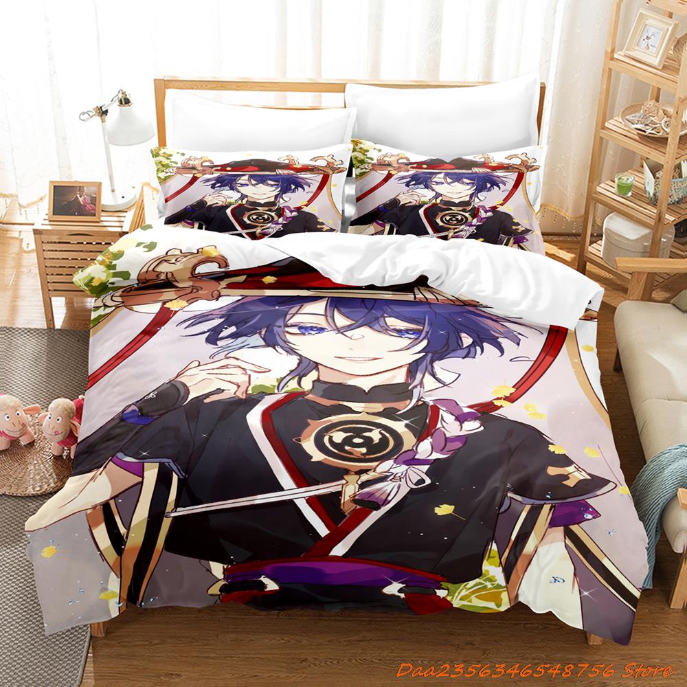 Comforter Game Genshin Impact Scaramouche Bedding Set Cartoon Anime Three-Piece Set Adult Kid Bedroom s 3D Kawaii