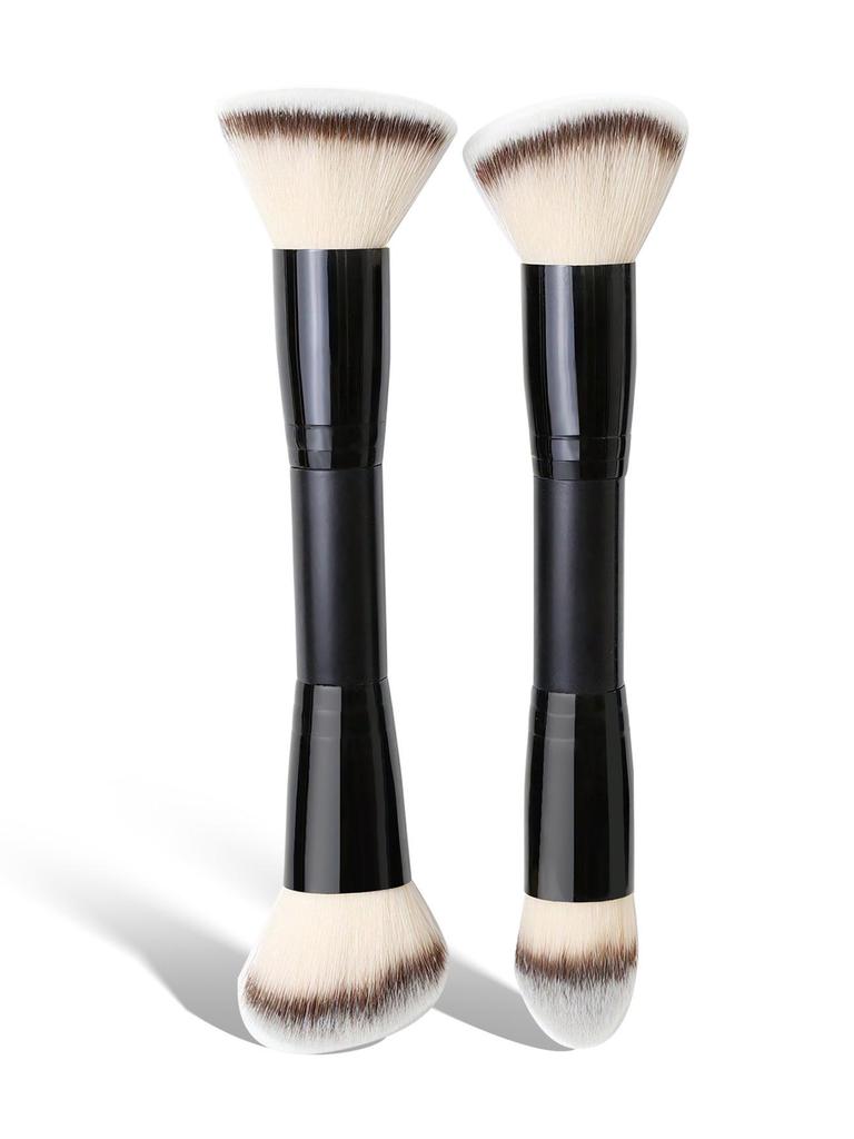 4-Piece Dual-End Makeup Brush Set: Foundation, Blush, Contour, Eye Shadow Blending with Soft Three-Color Bristles