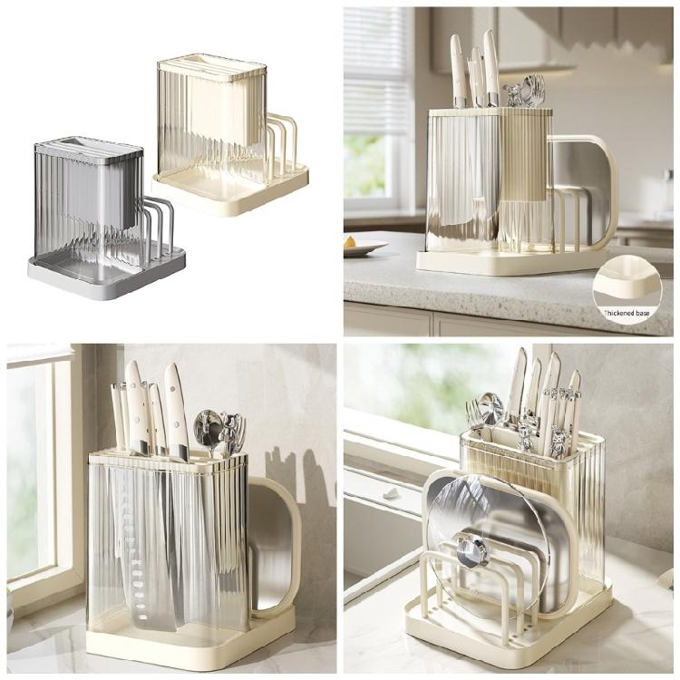 Multi Use Cutter and Board Holder Versatile Cutlery Storage Stand with Built In Utensil Holder for Modern Kitchens