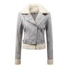 European size women's leather jacket women's slim jacket fur collar autumn and winter coat women's locomotive clothing large size stand-up collar leat