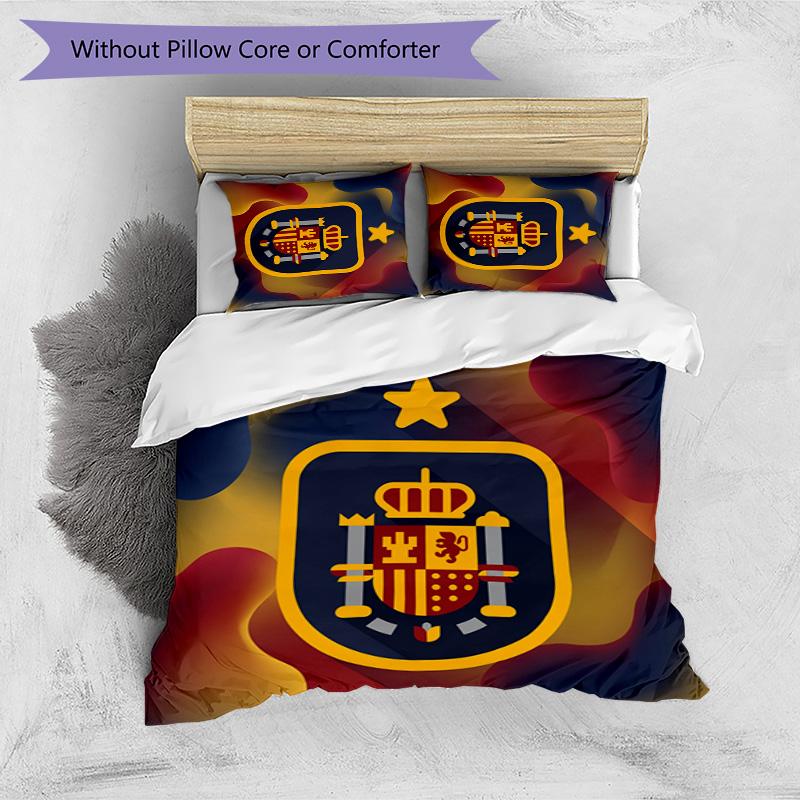 Spain Football Printed Bedding 3 Piece Set Cozy Breathable Bed Cover Set As Housewarming Holiday Gift