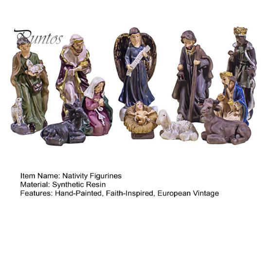 Christian Religious Gifts 11 Pcs Christmas Nativity Scene Set, Resin Mini Figurines Tabletop Decor, Indoor Creche Display Holy Family Angel
