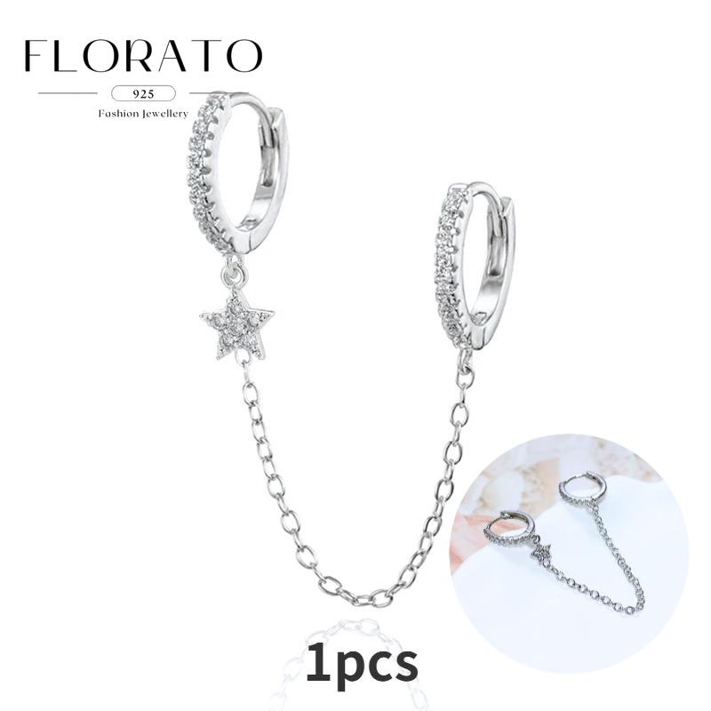 925 Sterling Silver Needle Eight-pointed star/star White Zircon Chain Earrings For Women Tassel Earrings Fashion Party Jewelry
