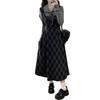 Plus Size Plaid Two-Piece Look Dress - Spring 2026 Slimming Long-Sleeved Waist-Cinched Skirt for Women