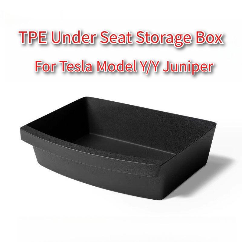 For Tesla Model Y Launch 2025-Up Juniper Under Seat Storage Box TPE Organizer Case Drawer Tray for Modely -2024 Accessories