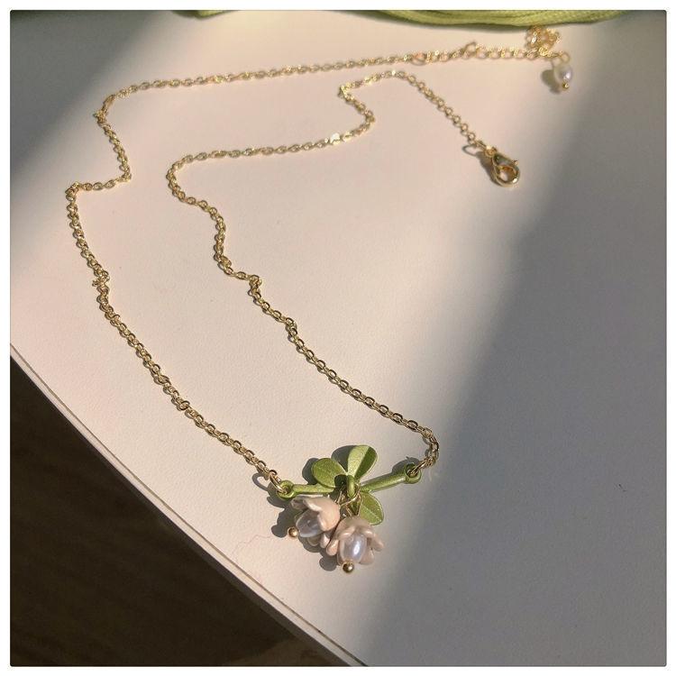 

White Lily Of The Valley Set Bracelet Earrings Necklace Super Fairy Stud Earrings Girls Clavicle Chain Flower Jewelr Gifts