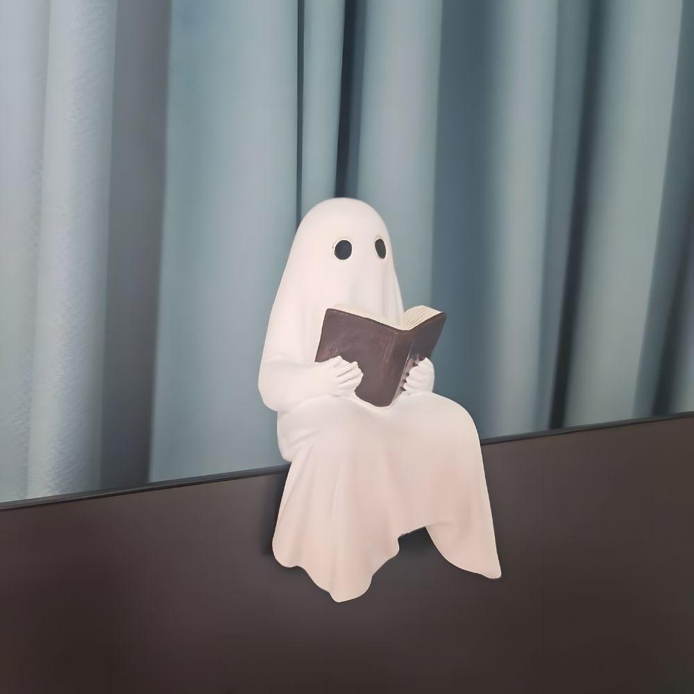 New Halloween Sit Specter Statue with Book Resin Reading Specter Statue Miniature Size Figures Decoration Desktop Decoration