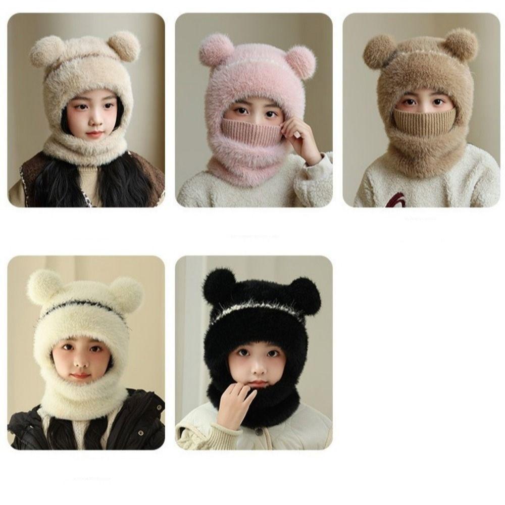 Coldproof Scarf Mask Integrated Hat Warm Lining Cartoon Children Windproof Hooded Hat Face Guard Neck Warmer Windproof Hood